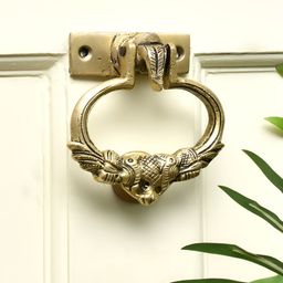Indianshelf Elephant Trunk Up Peacock Brass Door Knocker-image-14