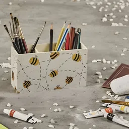 A Tiny  White & Yellow Printed Wooden Utility Holder-image-31