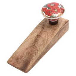 Indianshelf Beige & Red Poppy Flower Door Stopper-1
