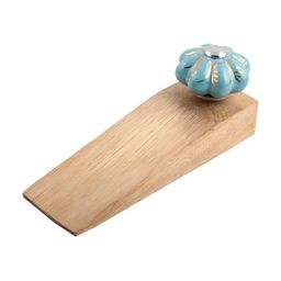 Indianshelf Blue & Beige Leaf Big Wooden Melon Door Stopper-image-58