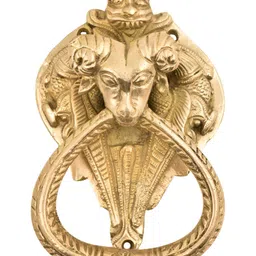 Indianshelf Gold Toned Demon Birds With Ram Head Brass Door Knocker-image-13