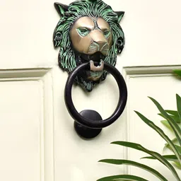Indianshelf Beige & Green Lion Head Door Knocker With Patina-image-16