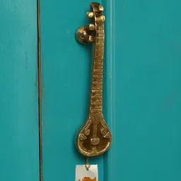 Two Moustaches Gold Toned Sitar Designed Brass Door Handle-image-67