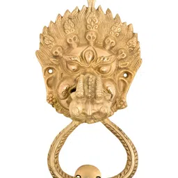 Indianshelf Gold Toned Brass Vajra Mahakala Buddha Head Ring Door Knocker-image-18