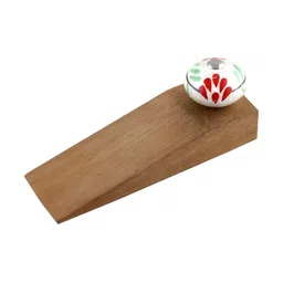 Indianshelf Beige & Red Floral Crackle Door Stopper-2
