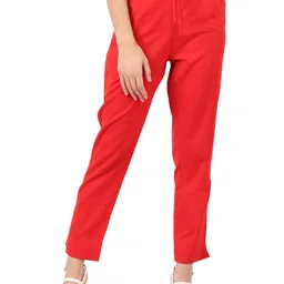 MUFFLY Women Red Cotton Flex Trousers-image-28