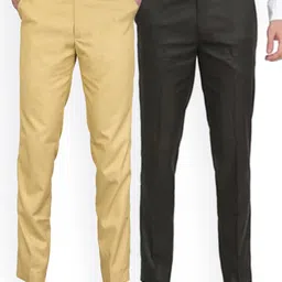 Sam and Jack Men Beige & Black  Pack of 2  Smart Chambray Trousers-19