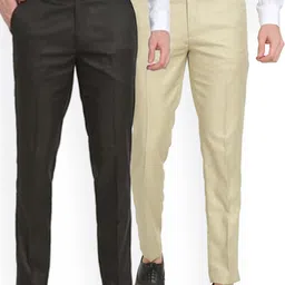 Sam and Jack Men Black & Cream  Pack of 2 Smart Chambray Trousers-9
