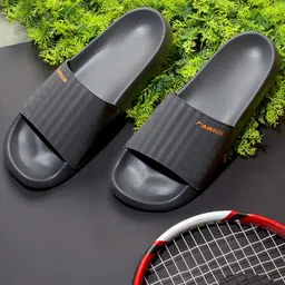 ABROS Men Grey & Orange Striped Rubber Sliders-picture-20