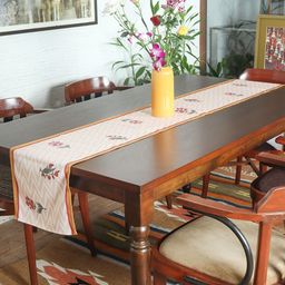 ZEBA White & Brown Embroidered Table Runner-15
