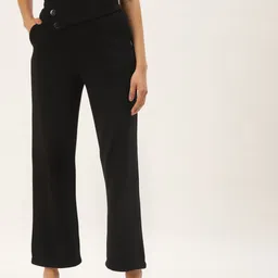 Zastraa Women Black Solid High-Rise Parallel Trousers-image-91