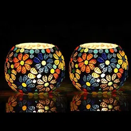 The Purple Tree 2 Pcs White & Green Glass Tealight Candle Holder-10