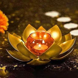 The Purple Tree Gold Toned Lotus Tealight Candle Holder-14