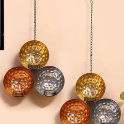 Ascension Gold Toned 2 Pieces Textured Sconce Votive Wall Hanging Tealight Candle Holders-image-44