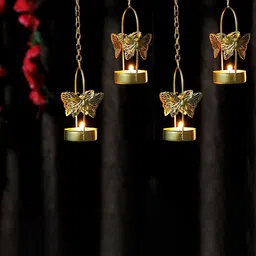 The Purple Tree 4 Pcs Golden Hanging Butterfly Tealight Candle Holder-8