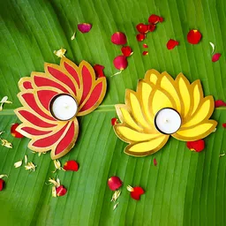 Ekhasa Red & Yellow 2 Pieces Metal Lotus Shape Tealight Candle Holders-image-24