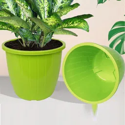 Kuber Industries 4-Pcs Green & Yellow Textured Planters-16
