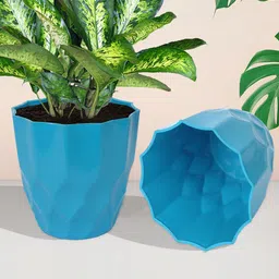 Kuber Industries Blue 5 Pcs Textured Planters-57