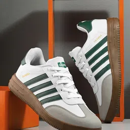 BIRDE Men Striped Lightweight Round Toe Lace-Ups Sneakers-image-11