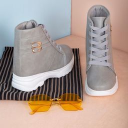 sneakers villa Women Grey High-Top Casual Sneakers-picture-49