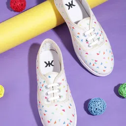 Kook N Keech Women Off-White Printed Sneakers-48