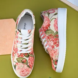 DressBerry Women Pink Printed Round Toe Lightweight Canvas Sneakers-image-39