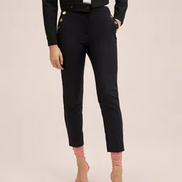 MANGO Women Black Solid Straight Fit Cropped Trousers-image-61