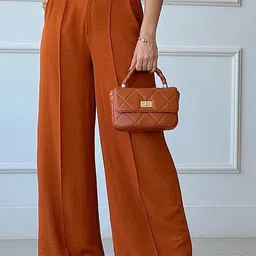 LULU & SKY Women Straight Fit Twill Mid-Rise Pleated Trousers-image-34