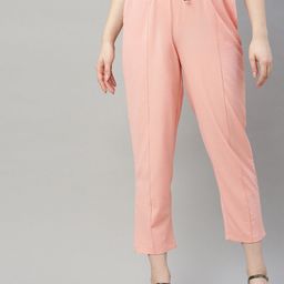 Sera Pink Tapered Fit Pleated Mid Rise Trousers-image-43