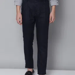 Bruun & Stengade Men Navy Blue Slim Fit Linen Pleated Trousers-image-33