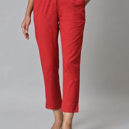 AURELIA Women Red Solid Trousers-32