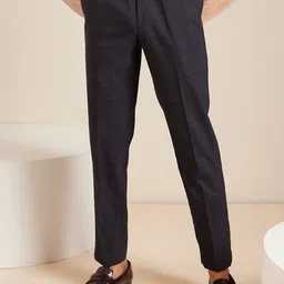DENNISON Men Checked Smart Tapered Fit Easy Wash Trousers-image-5