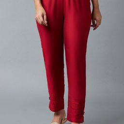 elleven Women Red Solid Trousers-image-27