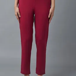 elleven Women Red Regular Fit Cropped Trousers-picture-15