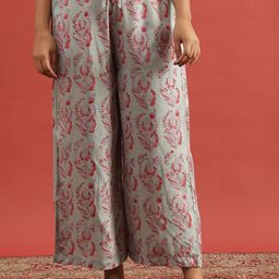 W Women Ethnic Motifs Printed Wide Leg Palazzos-18