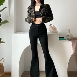Stylecast X KPOP Women Black Original Flared Cotton Trousers-image-25