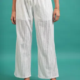 Tokyo Talkies Women White Textured Flared Parallel Trousers-21