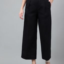 Woods Women Black Low-Rise Pleated Trousers-image-27