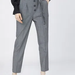 CHIC BY TOKYO TALKIES Women Grey Tapered Fit High-Rise Pleated Trousers-picture-19