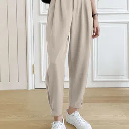 AAHWAN Women Relaxed Straight Fit High-Rise Pleated Formal Trousers-picture-15