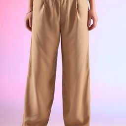 FITHUB Women Wide Leg High-Rise Pleated Cotton Parallel Trousers-picture-17