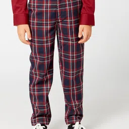 One Friday Boys Blue & Red Checked Trousers-image-75