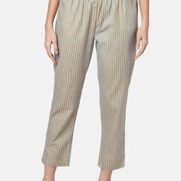 RANGMANCH BY PANTALOONS Women Blue & Gold Toned Striped Trouser-picture-42