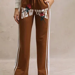 Tokyo Talkies Women Brown Typography Printed Flared Bootcut Trouser-picture-13