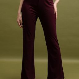 Tokyo Talkies Burgundy Women Flared Mid-Rise Bootcut Trousers-image-22