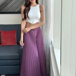StyleAsh Women Flared High-Rise Wrinkle Free Pleated Parallel Trousers-image-12