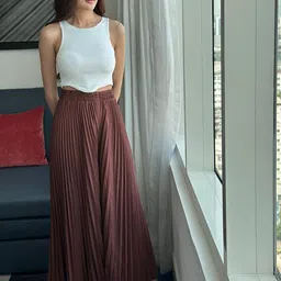 StyleAsh Women Flared High-Rise Wrinkle Free Pleated Trousers-image-4