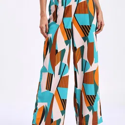 FITHUB Women Geometric Printed Loose Fit High-Rise Wrinkle Free Parallel Trousers-picture-9
