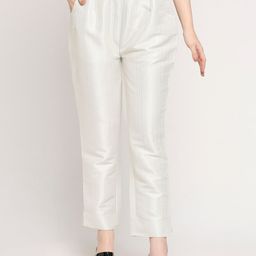 Cloth Haus India Women Relaxed Sheen Self Design Brocade Dobby Cigarette Trousers-image-9