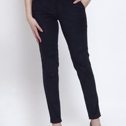 KLOTTHE Women Navy Blue Tailored Slim Fit Wrinkle Cotton Free Trousers-image-54